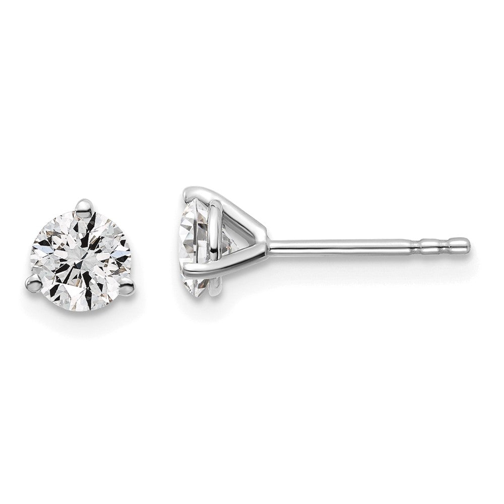 14k White Gold 7/8 carat total weight Round VS/SI DEF Lab Grown Diamond 3 Prong Stud Post Earrings