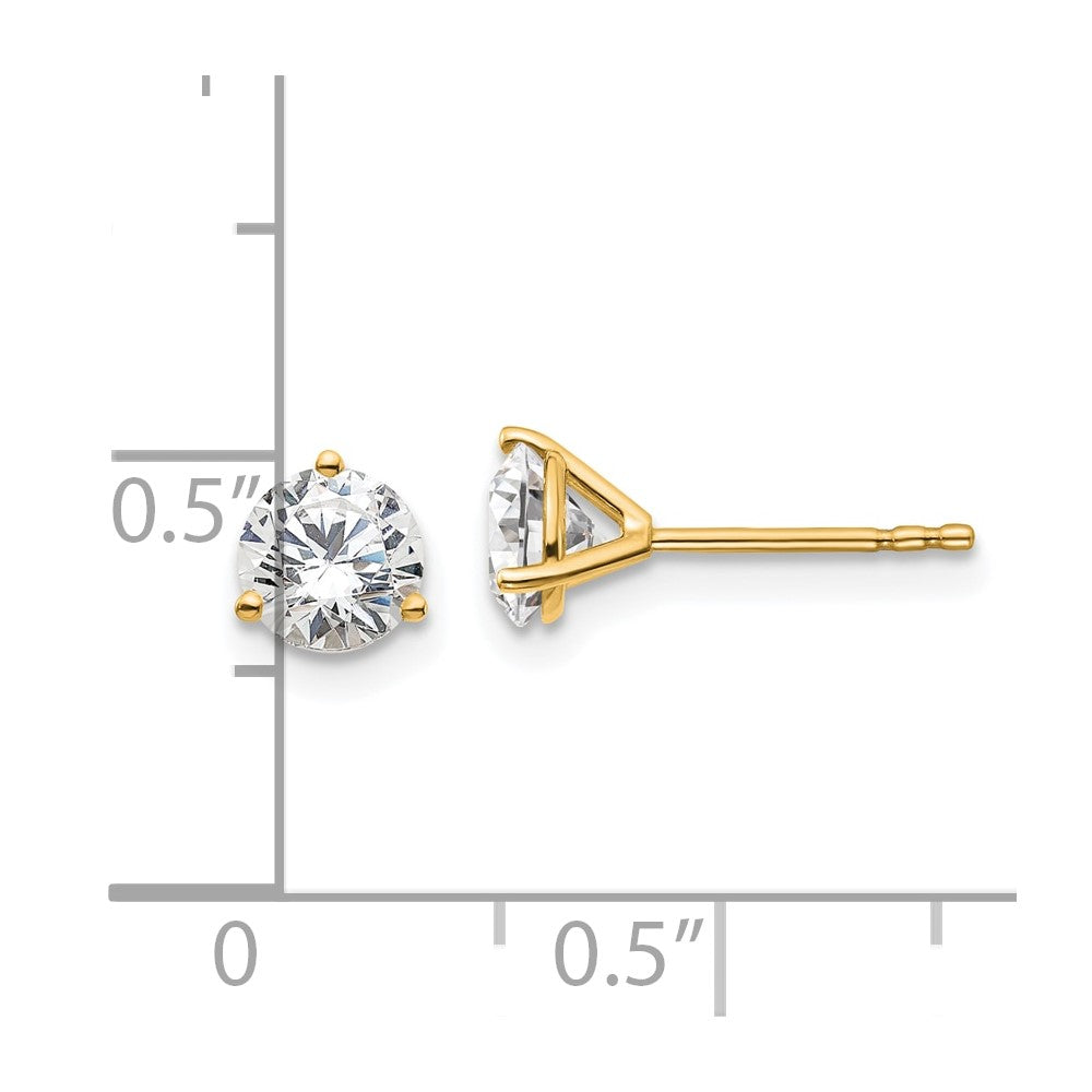 14k 1 1/4 carat total weight Round VS/SI GH Lab Grown Diamond 3 Prong Stud Post Earrings