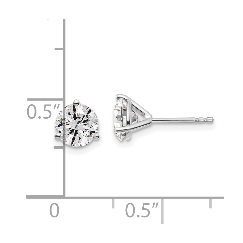 14k White Gold 1 3/8 carat total weight Round VS/SI DEF Lab Grown Diamond 3 Prong Stud Post Earrings