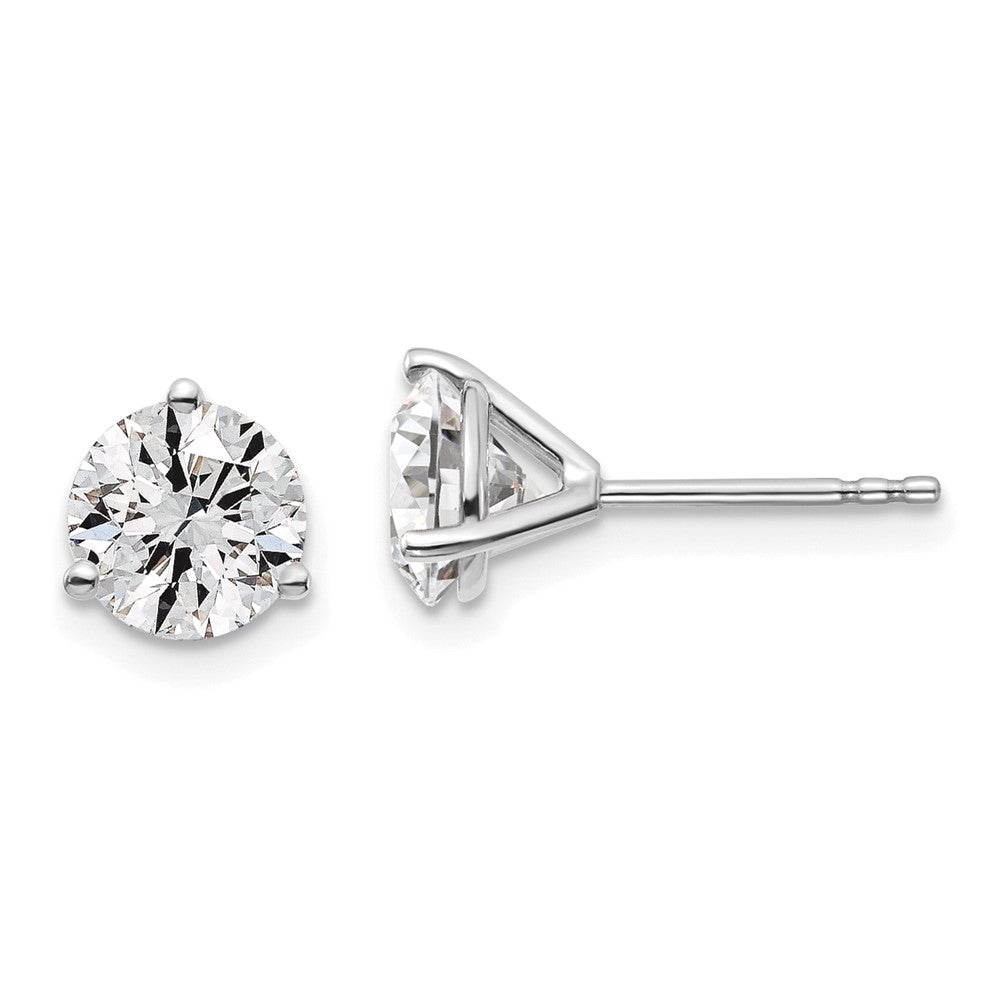 14k White Gold 1 3/8 carat total weight Round VS/SI DEF Lab Grown Diamond 3 Prong Stud Post Earrings