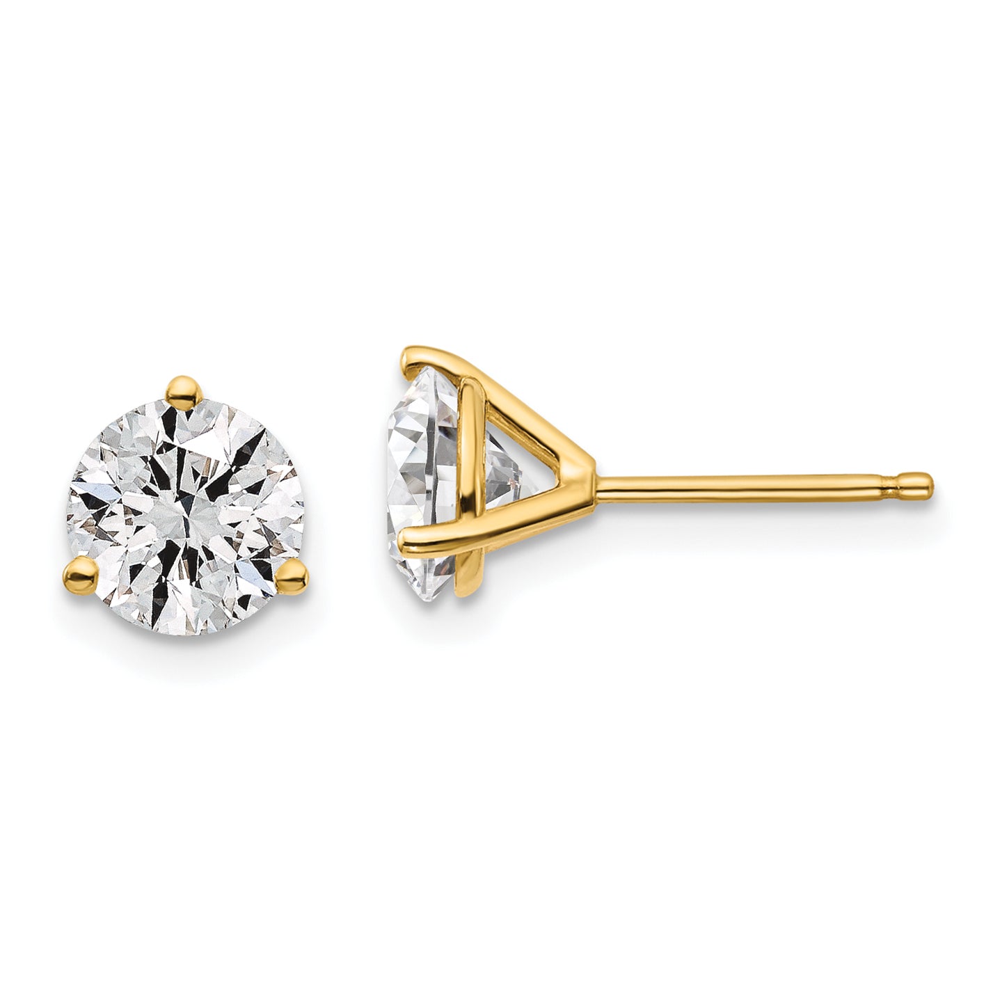 14k 1 3/8 carat total weight Round VS/SI GH Lab Grown Diamond 3 Prong Stud Post Earrings