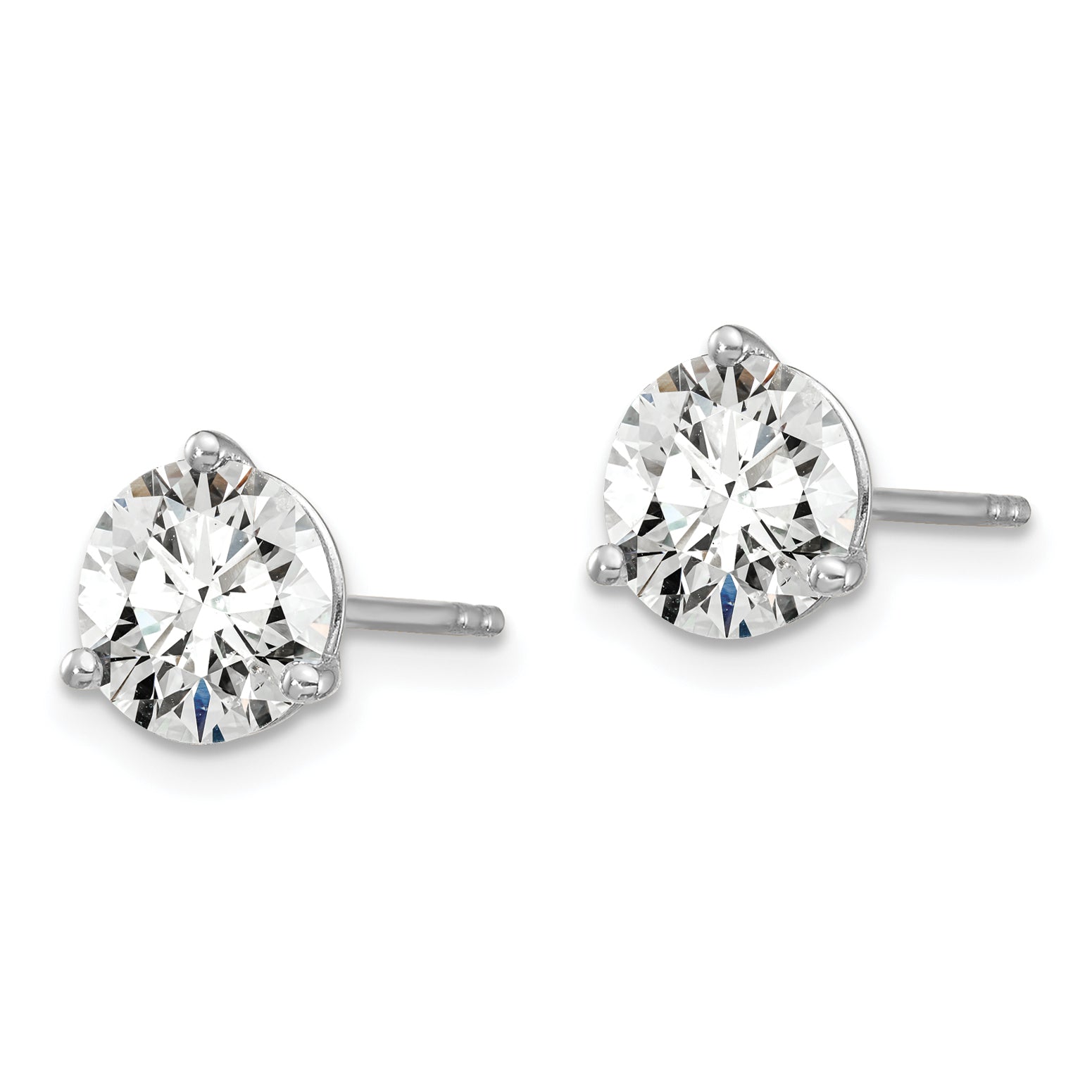 14k White Gold 1 1/2 carat total weight Round VS/SI DEF Lab Grown Diamond 3 Prong Stud Post Earrings