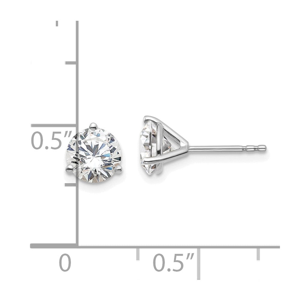 14k White Gold 1 1/2 carat total weight Round VS/SI GH Lab Grown Diamond 3 Prong Stud Post Earrings