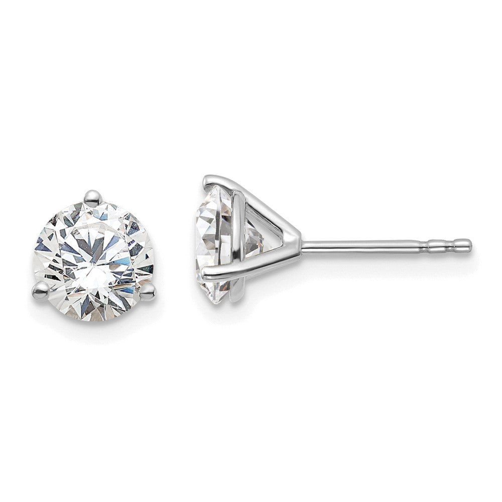 14k White Gold 1 1/2 carat total weight Round Certified VS/SI GH Lab Grown Diamond 3 Prong Stud Post Earrings