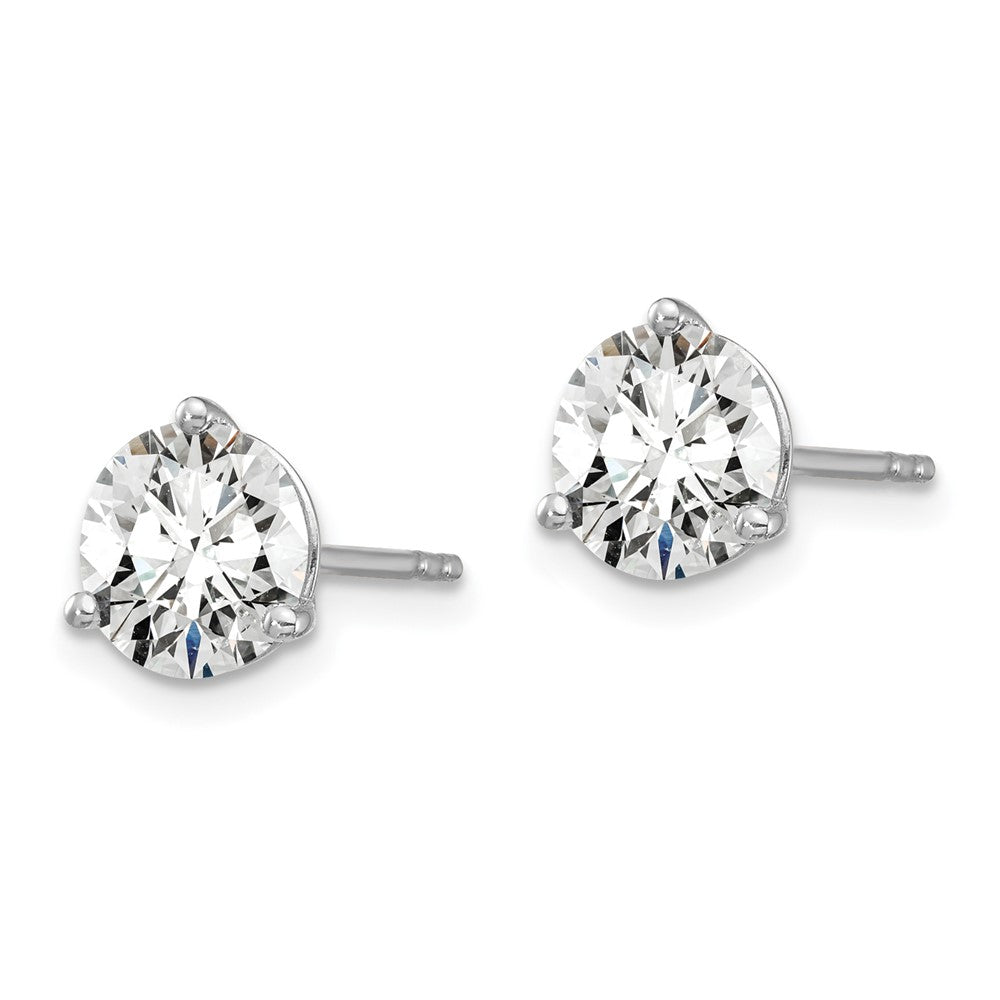 14k White Gold 2 carat total weight Round Certified VS/SI GH Lab Grown Diamond 3 Prong Stud Post Earrings