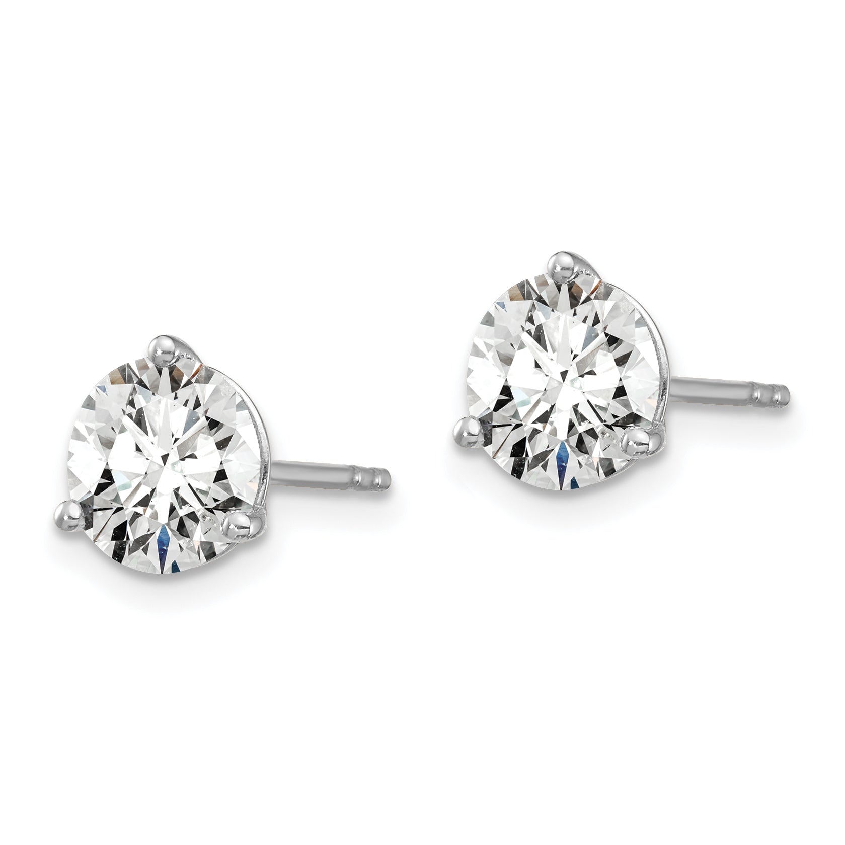 14k White Gold 2 carat total weight Round VS/SI GH Lab Grown Diamond 3 Prong Stud Post Earrings