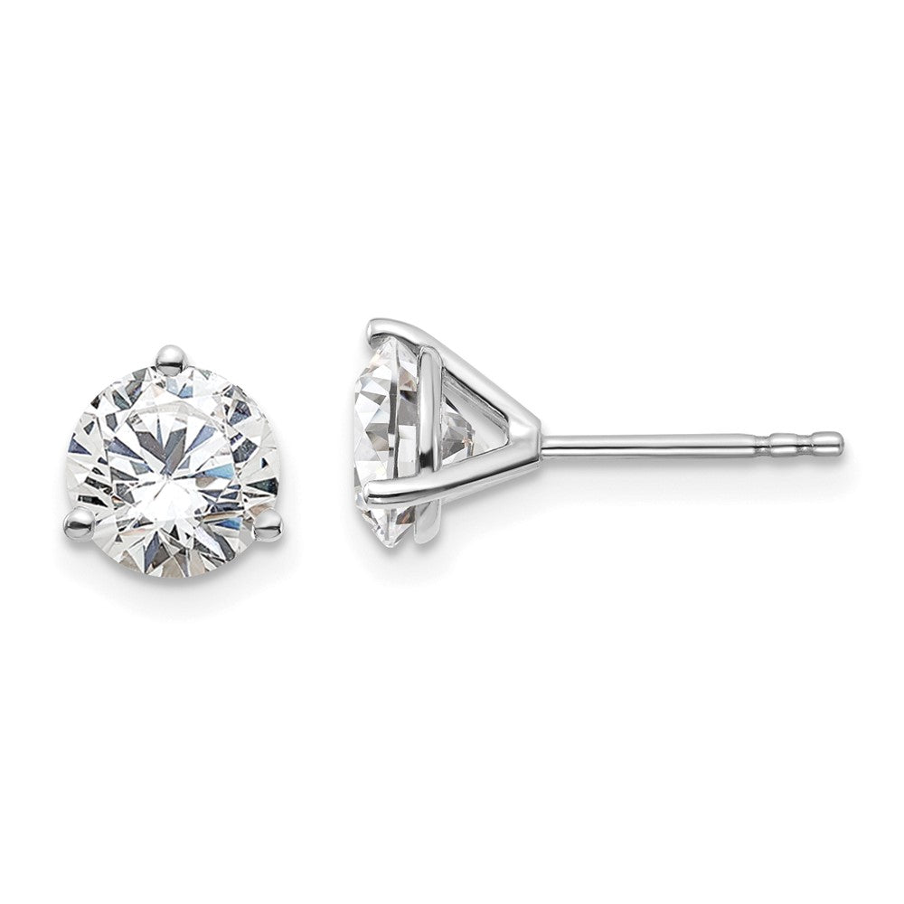 14k White Gold 2 carat total weight Round Certified VS/SI GH Lab Grown Diamond 3 Prong Stud Post Earrings