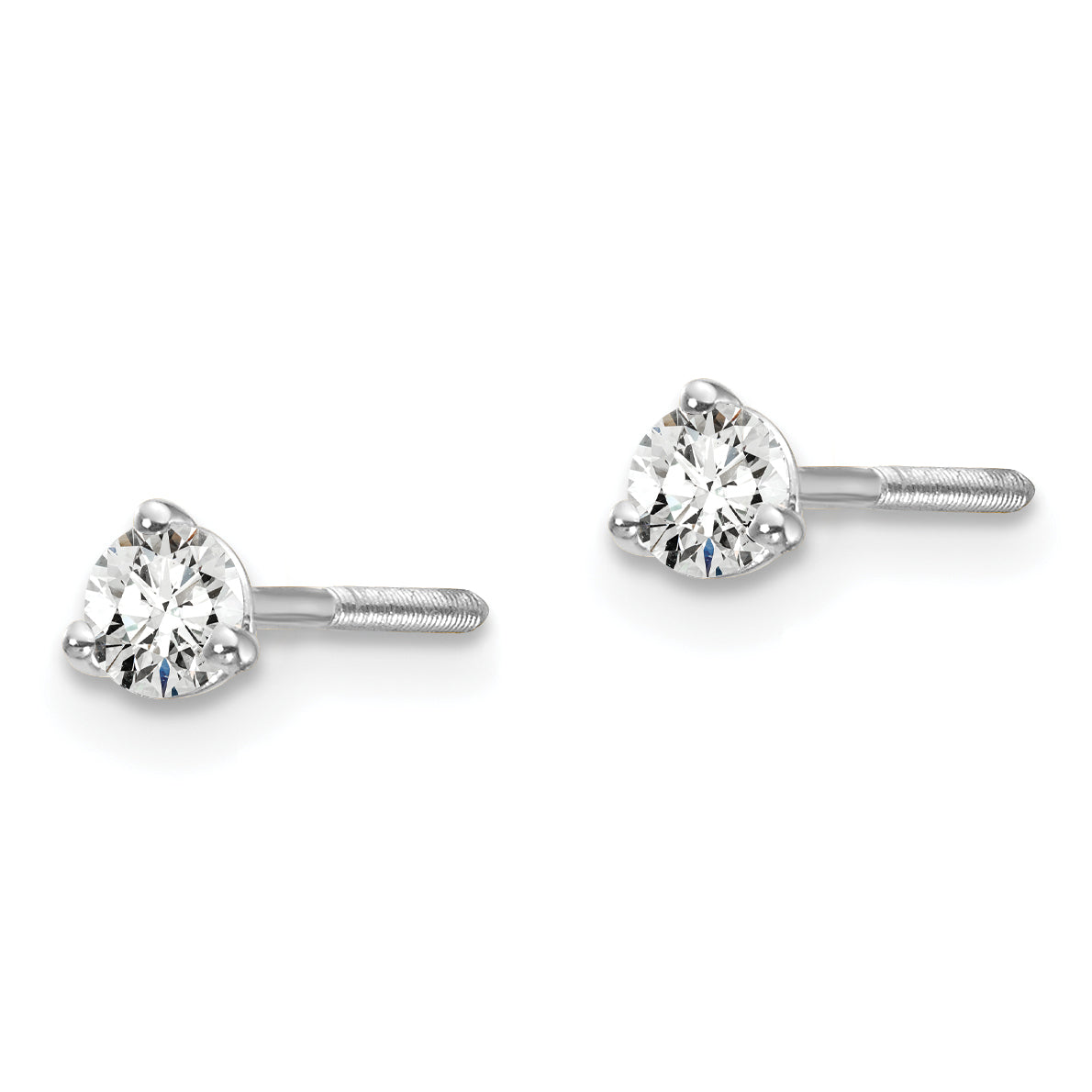 14k White Gold 1/5 carat total weight Round VS/SI GH Lab Grown Diamond Screw Back 3 Prong Stud Post Earrings