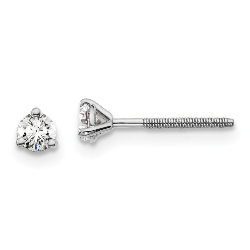 14k White Gold 1/5 carat total weight Round VS/SI DEF Lab Grown Diamond Screw Back 3 Prong Stud Post Earrings