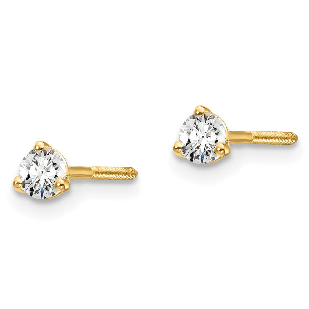 14k 1/5 carat total weight Round Certified VS/SI DEF Lab Grown Diamond Screw Back 3 Prong Stud Post Earrings