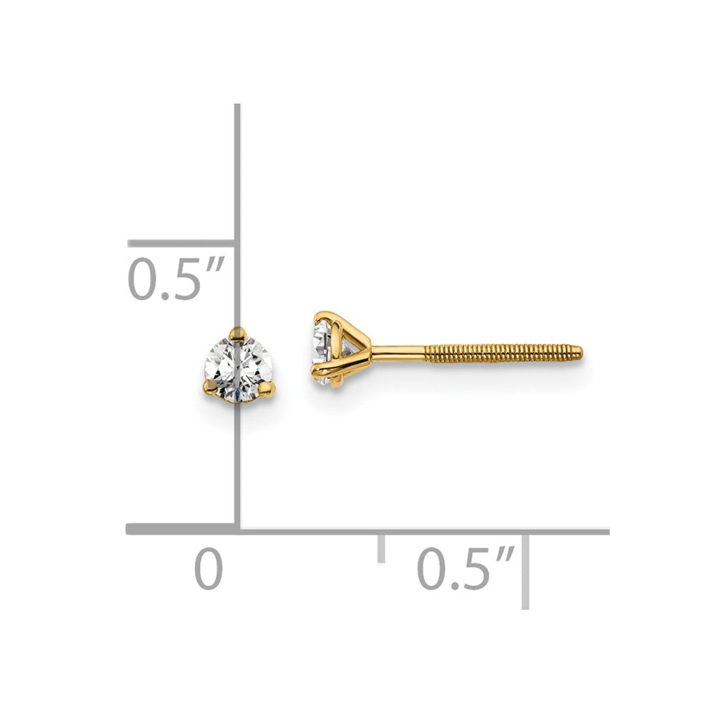 14k 1/5 carat total weight Round Certified VS/SI DEF Lab Grown Diamond Screw Back 3 Prong Stud Post Earrings