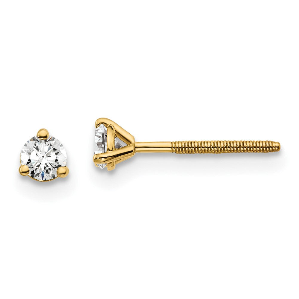 14k 1/5 carat total weight Round VS/SI DEF Lab Grown Diamond Screw Back 3 Prong Stud Post Earrings