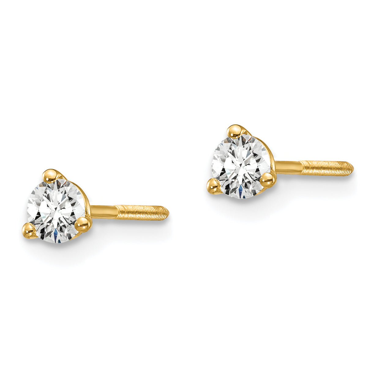 14k 1/4 carat total weight Round VS/SI DEF Lab Grown Diamond Screw Back 3 Prong Stud Post Earrings