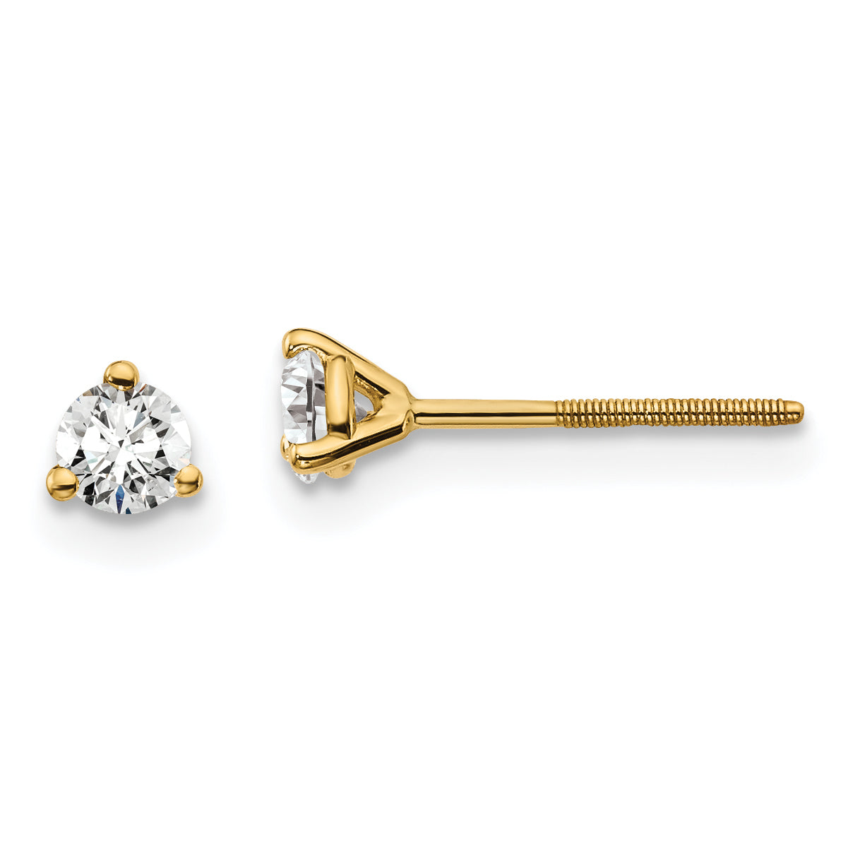 14k 1/4 carat total weight Round VS/SI DEF Lab Grown Diamond Screw Back 3 Prong Stud Post Earrings