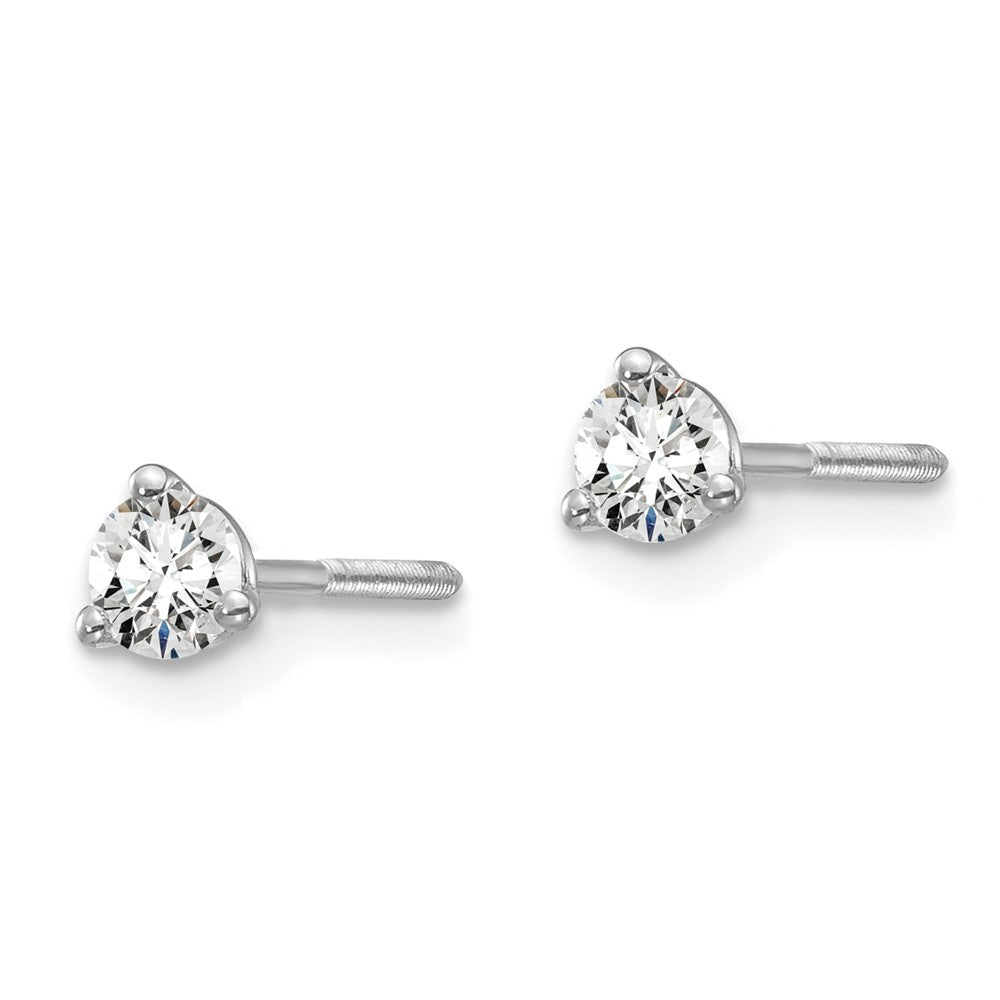 14k White Gold 1/4 carat total weight VS/SI DEF Round Certified Lab Grown Diamond Screw Back 3 Prong Stud Post Earrings