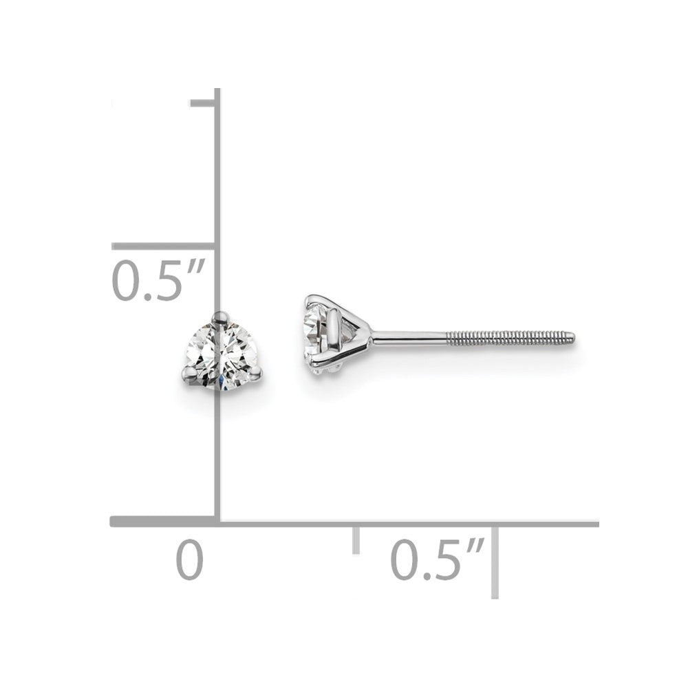 14k White Gold 1/4 carat total weight VS/SI DEF Round Certified Lab Grown Diamond Screw Back 3 Prong Stud Post Earrings