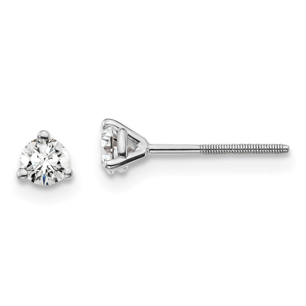 14k White Gold 1/4 carat total weight VS/SI DEF Round Certified Lab Grown Diamond Screw Back 3 Prong Stud Post Earrings