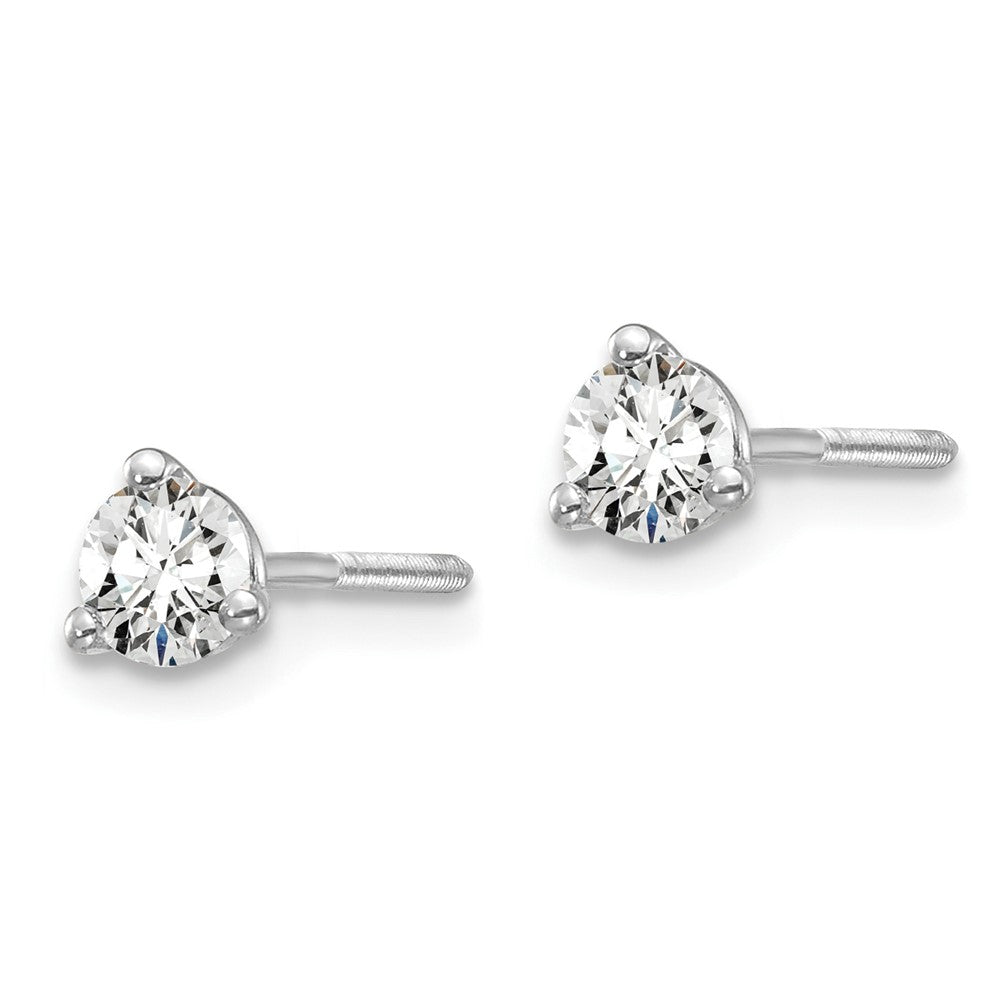 14k White Gold 1/3 carat total weight VS/SI DEF Round Certified Lab Grown Diamond Screw Back 3 Prong Stud Post Earrings