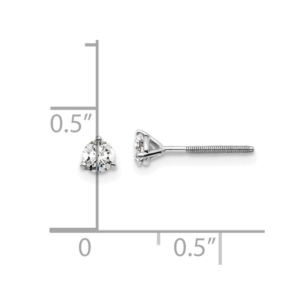 14k White Gold 1/3 carat total weight VS/SI DEF Round Certified Lab Grown Diamond Screw Back 3 Prong Stud Post Earrings