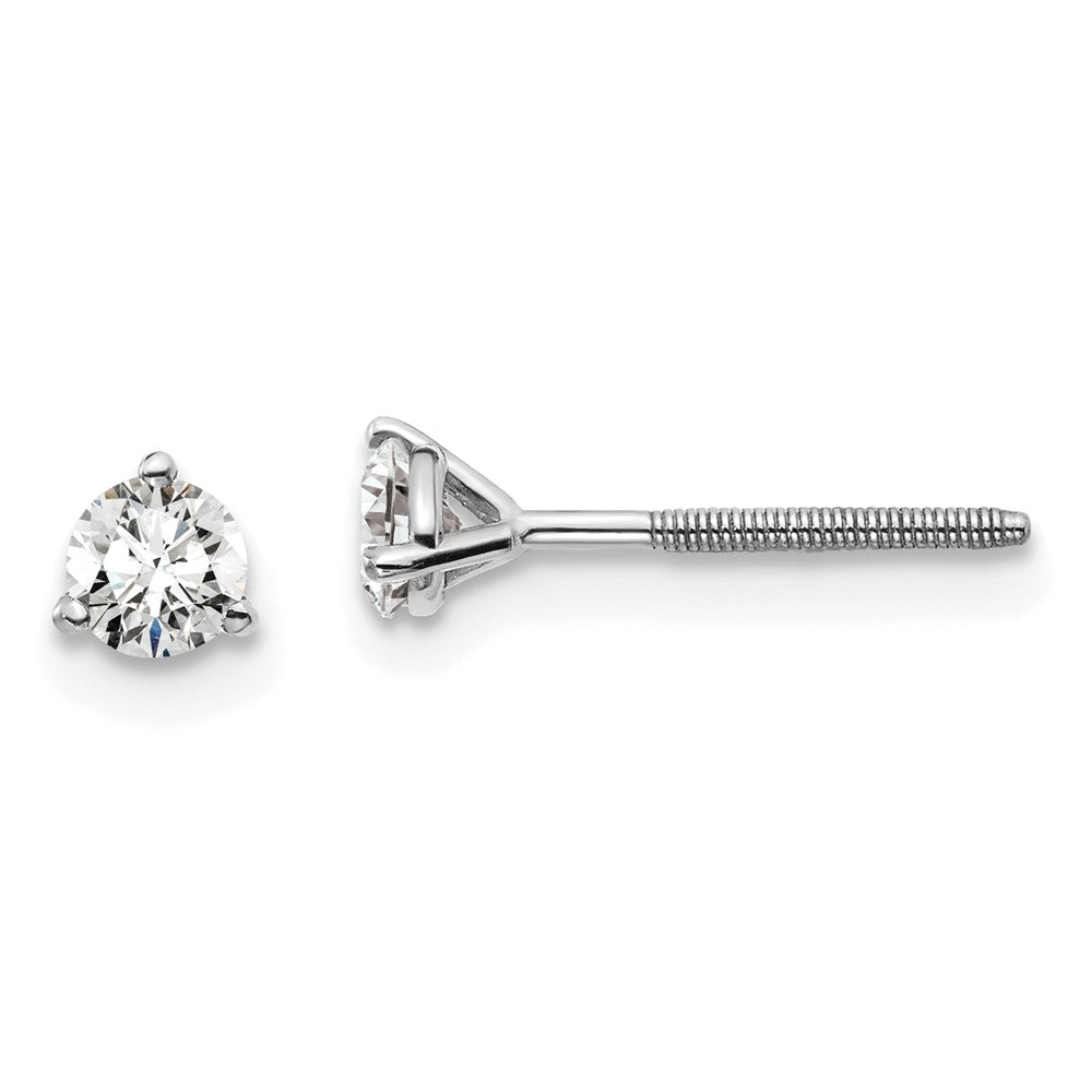 14k White Gold 1/3 carat total weight VS/SI DEF Round Certified Lab Grown Diamond Screw Back 3 Prong Stud Post Earrings