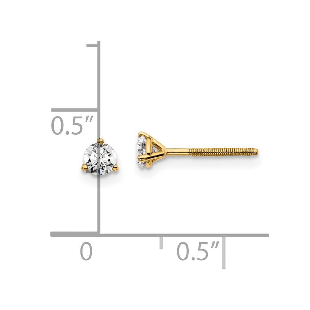 14k 1/3 carat total weight Round Certified VS/SI DEF Lab Grown Diamond Screw Back 3 Prong Stud Post Earrings