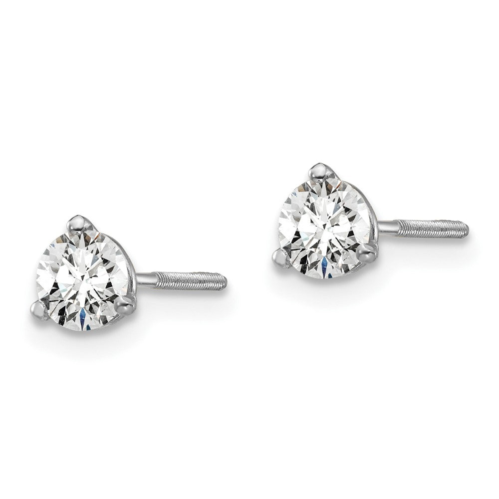 14k White Gold 1/2 carat total weight VS/SI DEF Round Certified Lab Grown Diamond Screw Back 3 Prong Stud Post Earrings