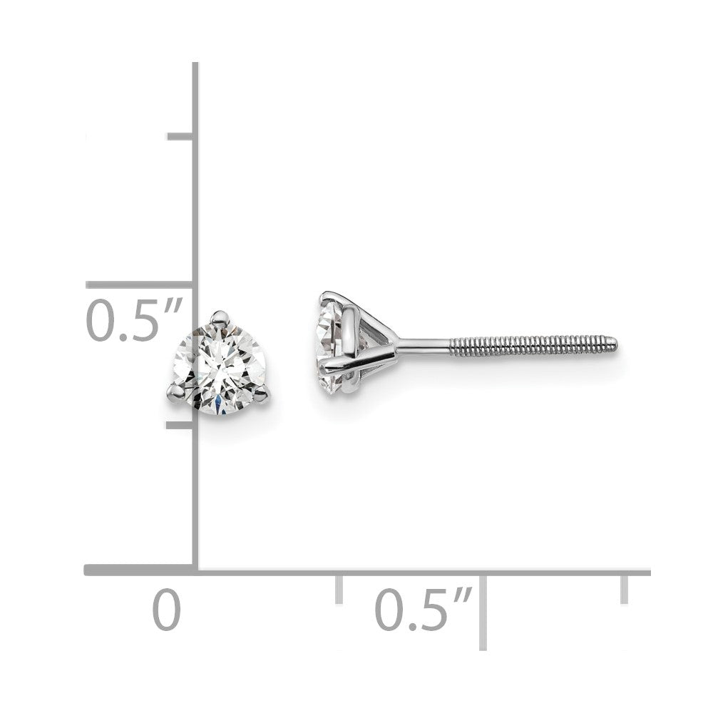 14k White Gold 1/2 carat total weight VS/SI DEF Round Certified Lab Grown Diamond Screw Back 3 Prong Stud Post Earrings