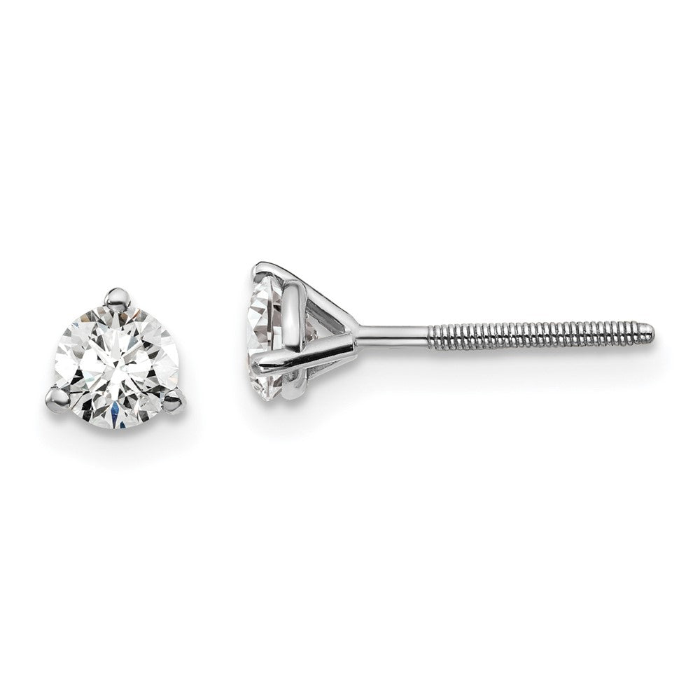 14k White Gold 1/2 carat total weight VS/SI DEF Round Certified Lab Grown Diamond Screw Back 3 Prong Stud Post Earrings