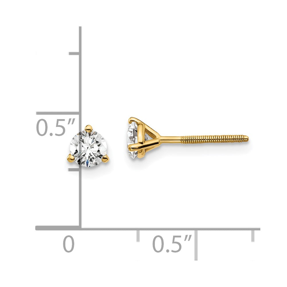 14k 1/2 carat total weight Round Certified VS/SI GH Lab Grown Diamond Screw Back 3 Prong Stud Post Earrings