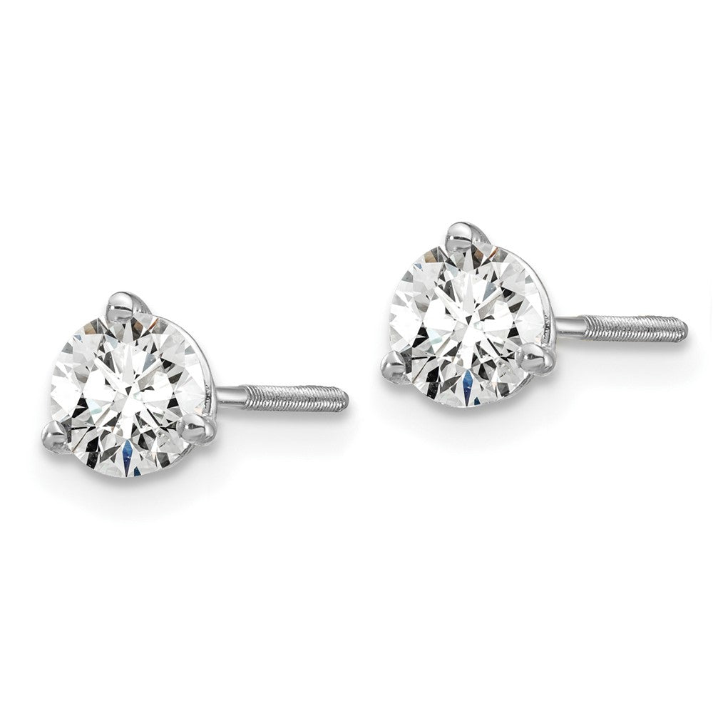 14k White Gold 2/3 carat total weight VS/SI DEF Round Certified Lab Grown Diamond Screw Back 3 Prong Stud Post Earrings