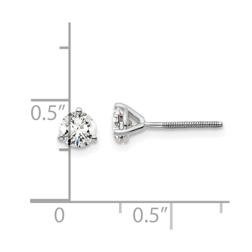 14k White Gold 2/3 carat total weight VS/SI DEF Round Certified Lab Grown Diamond Screw Back 3 Prong Stud Post Earrings