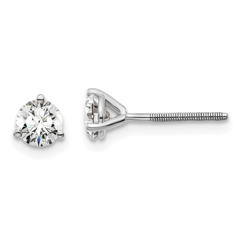 14k White Gold 2/3 carat total weight VS/SI DEF Round Certified Lab Grown Diamond Screw Back 3 Prong Stud Post Earrings