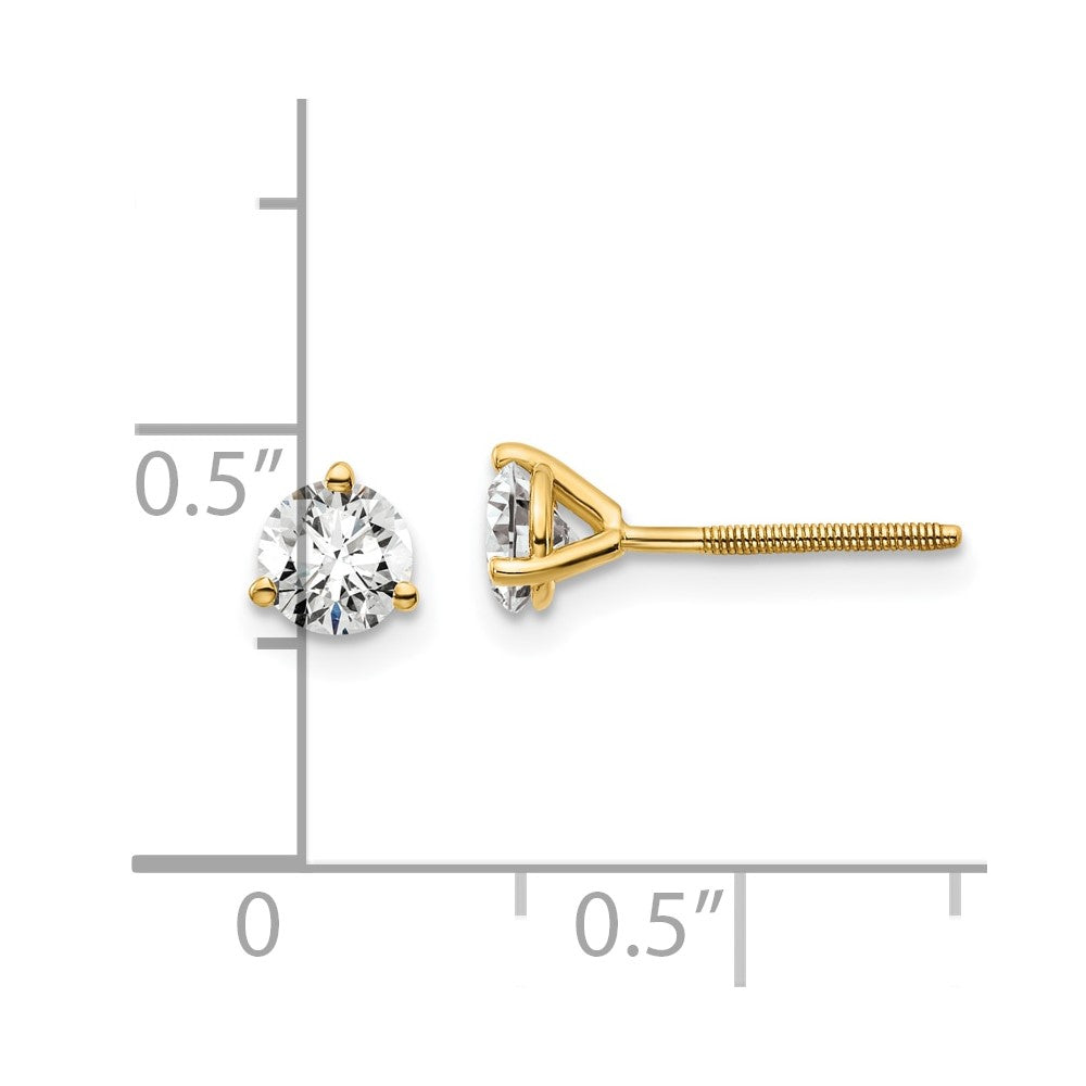 14k 2/3 carat total weight Round VS/SI DEF Lab Grown Diamond Screw Back 3 Prong Stud Post Earrings