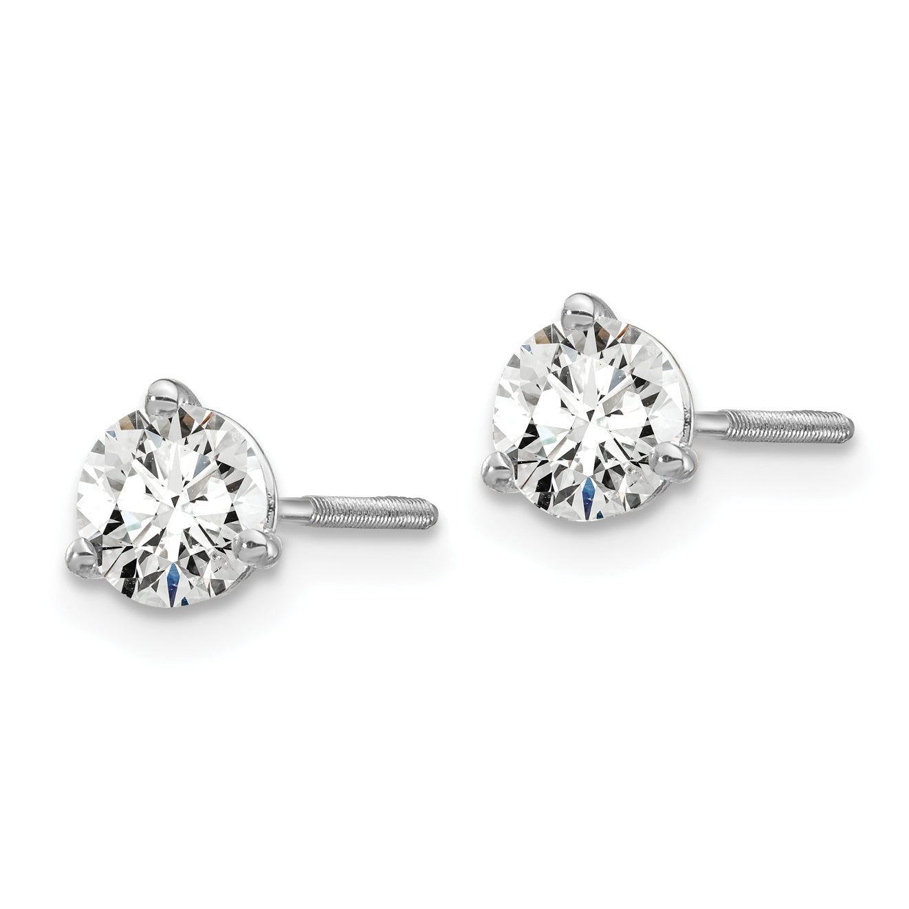 14k White Gold 3/4 carat total weight Round VS/SI GH Lab Grown Diamond Screw Back 3 Prong Stud Post Earrings