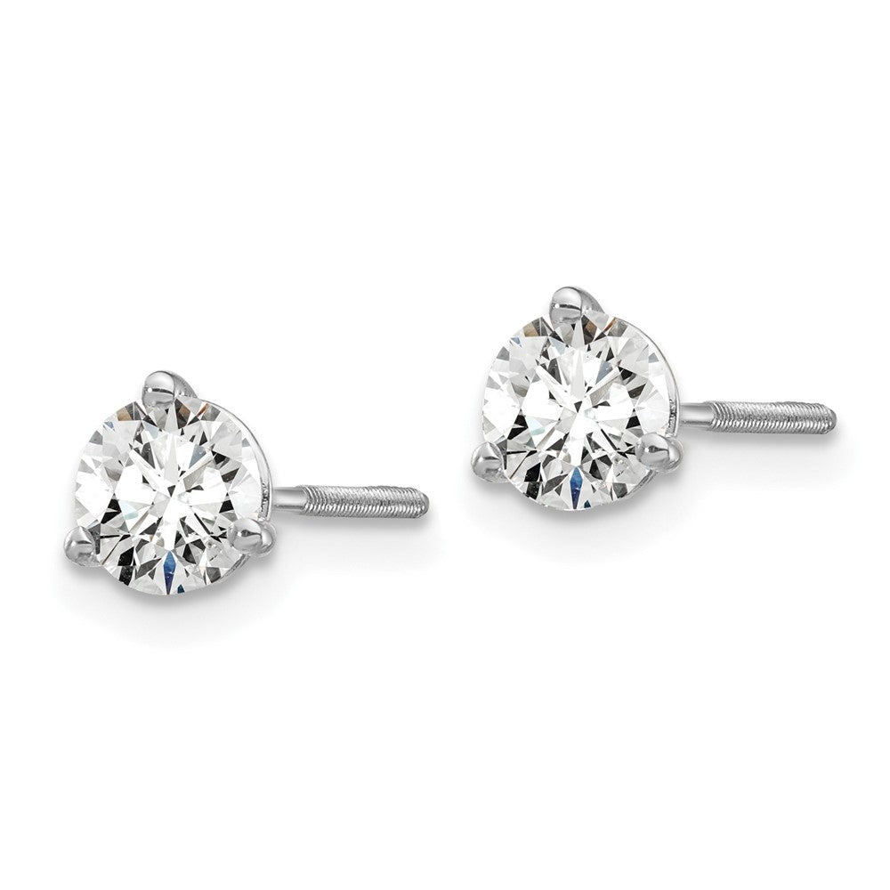 14k White Gold 3/4 carat total weight VS/SI DEF Round Certified Lab Grown Diamond Screw Back 3 Prong Stud Post Earrings