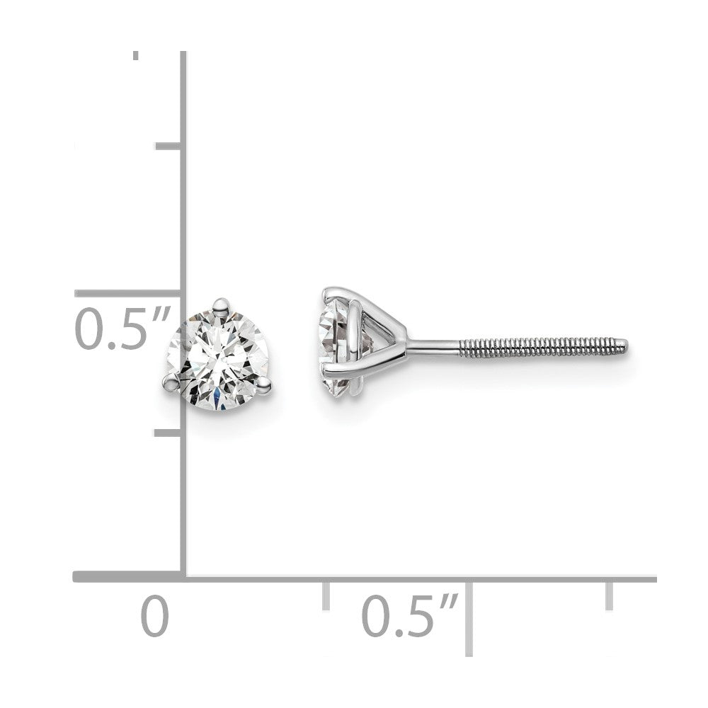 14k White Gold 3/4 carat total weight Round VS/SI DEF Lab Grown Diamond Screw Back 3 Prong Stud Post Earrings