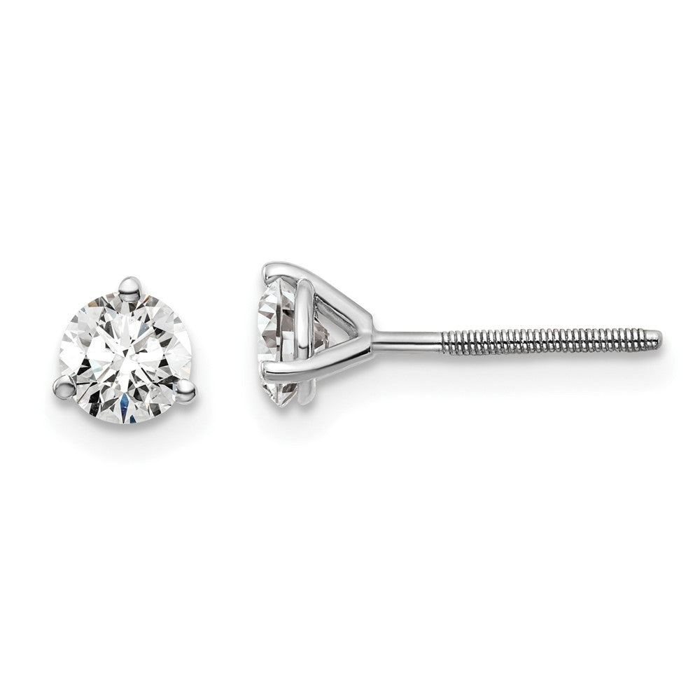 14k White Gold 3/4 carat total weight VS/SI DEF Round Certified Lab Grown Diamond Screw Back 3 Prong Stud Post Earrings