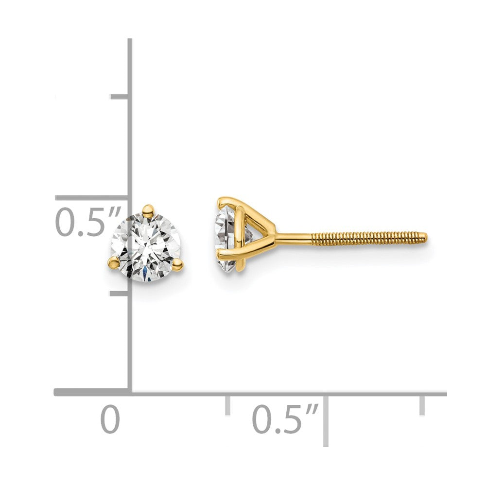 14k 3/4 carat total weight Round Certified VS/SI GH Lab Grown Diamond Screw Back 3 Prong Stud Post Earrings