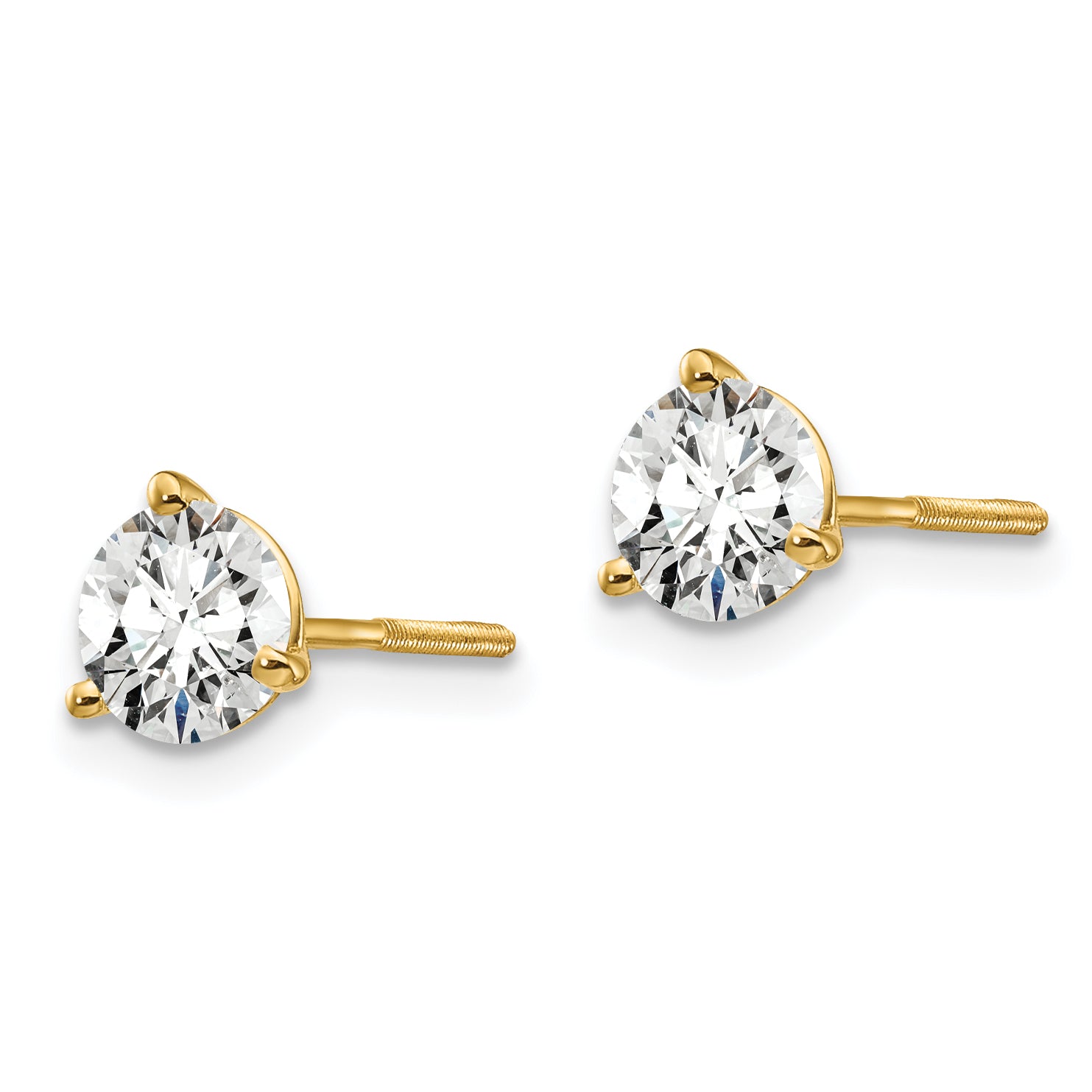 14k 1 carat total weight Round VS/SI GH Lab Grown Diamond Screw Back 3 Prong Stud Post Earrings