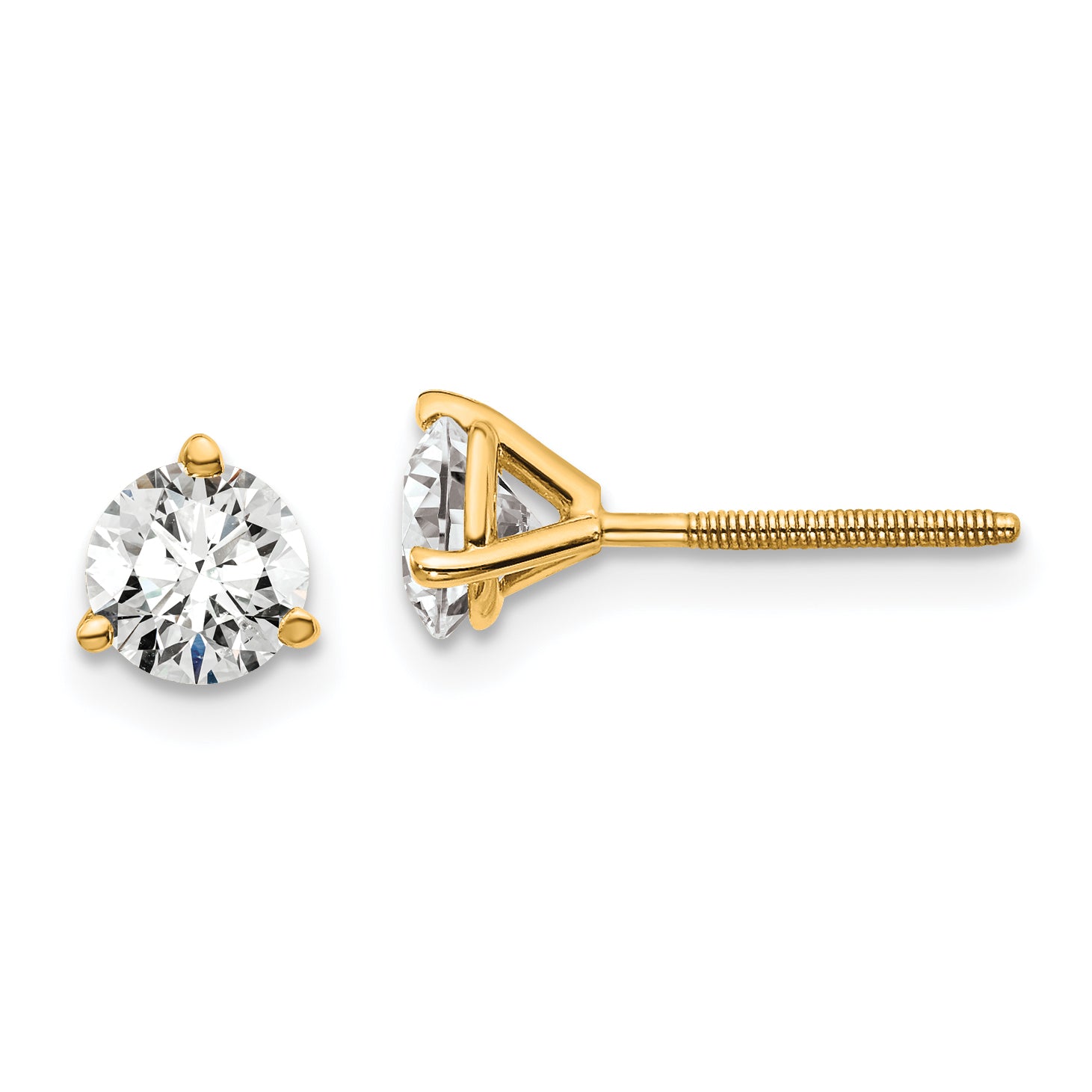 14k 1 carat total weight Round VS/SI GH Lab Grown Diamond Screw Back 3 Prong Stud Post Earrings