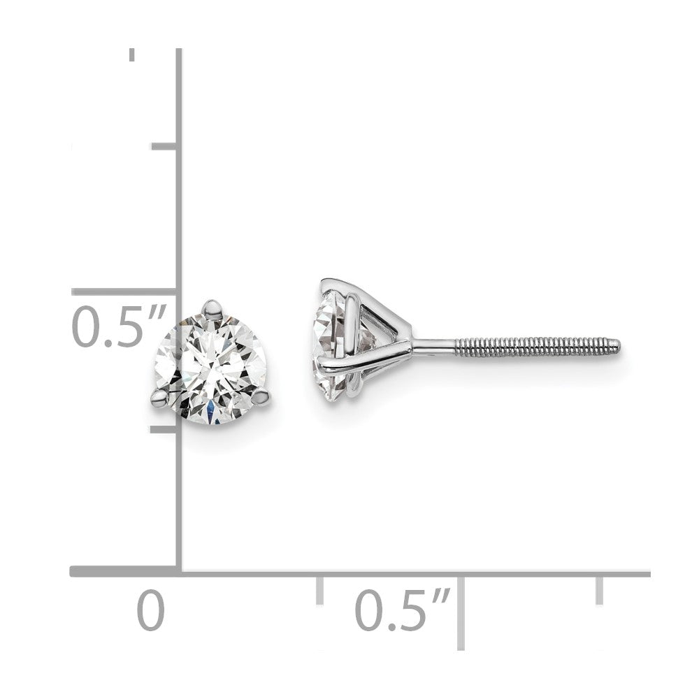 14k White Gold 1 carat total weight Round Certified VS/SI GH Lab Grown Diamond Screw Back 3 Prong Stud Post Earrings