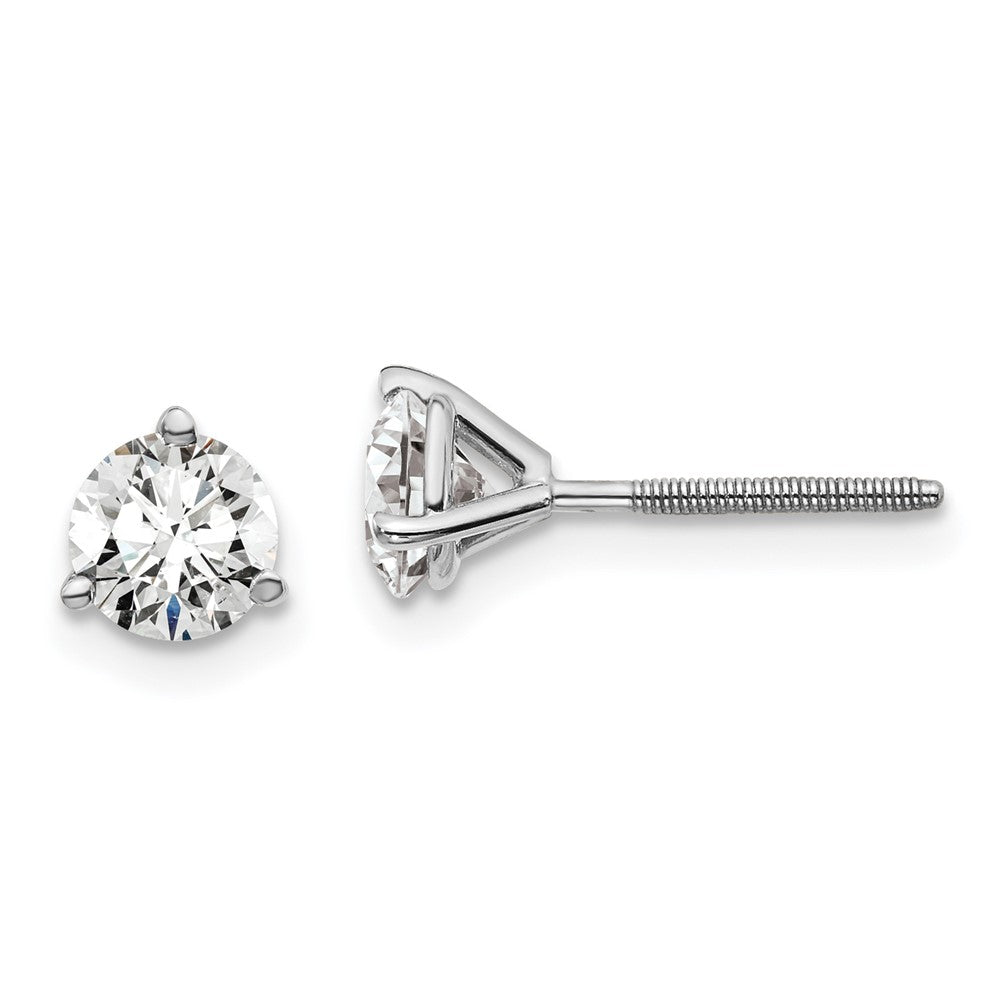 14k White Gold 1 carat total weight Round Certified VS/SI GH Lab Grown Diamond Screw Back 3 Prong Stud Post Earrings