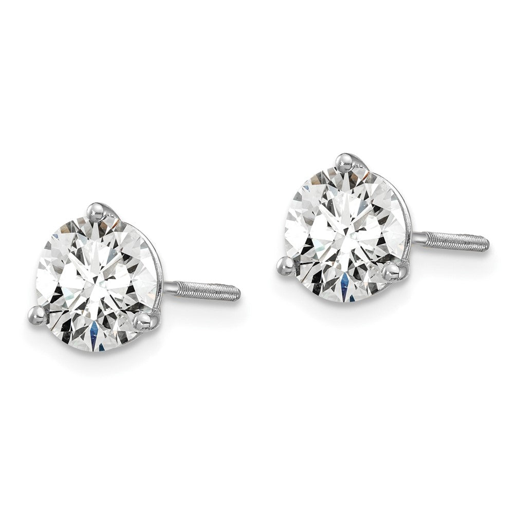 14k White Gold 1 1/2 carat total weight Round Certified VS/SI GH Lab Grown Diamond Screw Back 3 Prong Stud Post Earrings