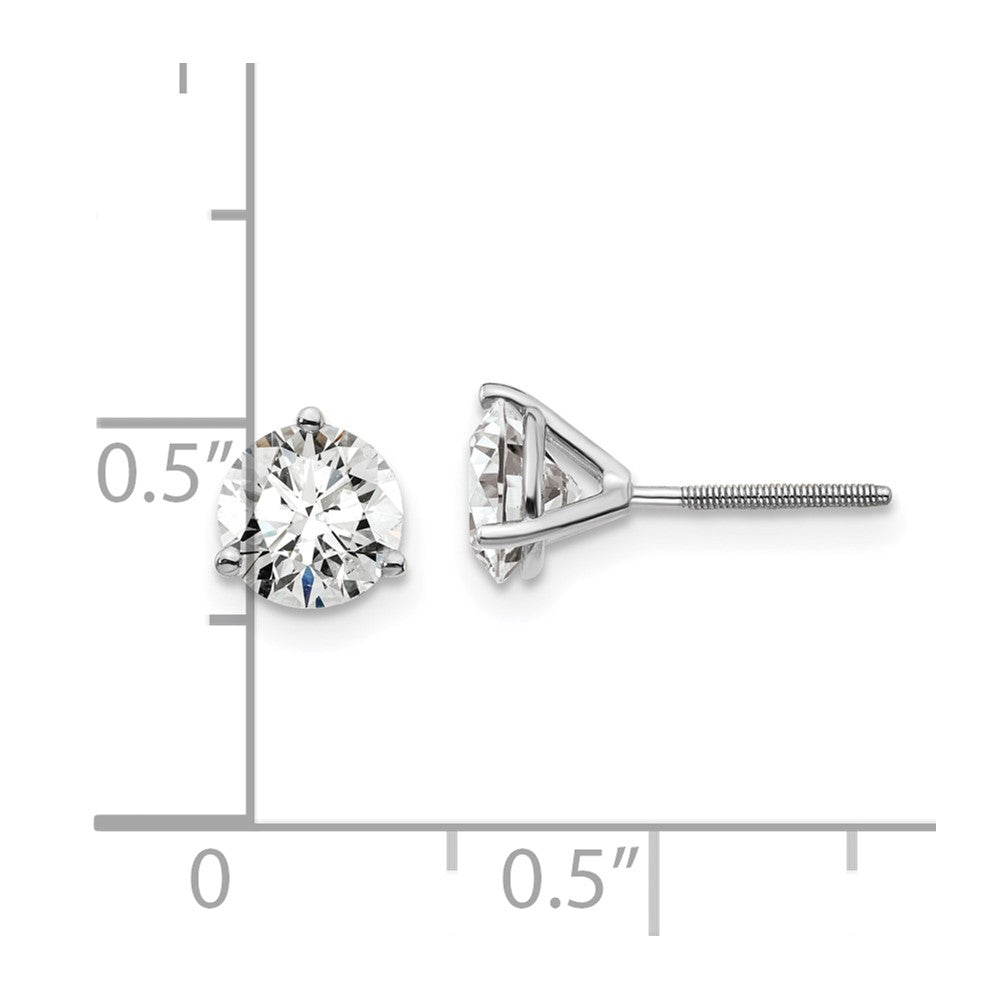 14k White Gold 1 1/2 carat total weight Round Certified VS/SI GH Lab Grown Diamond Screw Back 3 Prong Stud Post Earrings