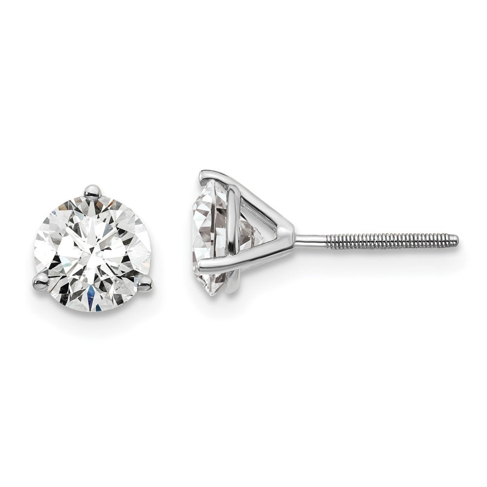 14k White Gold 1 1/2 carat total weight Round Certified VS/SI GH Lab Grown Diamond Screw Back 3 Prong Stud Post Earrings