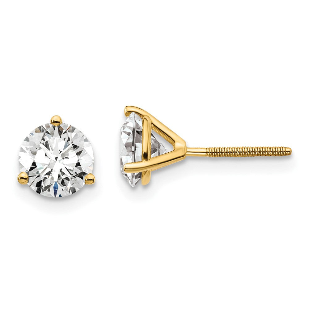 14k 1 1/2 carat total weight Round VS/SI DEF Lab Grown Diamond Screw Back 3 Prong Stud Post Earrings