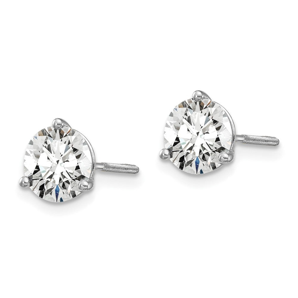 14k White Gold 2 carat total weight Round Certified VS/SI GH Lab Grown Diamond Screw Back 3 Prong Stud Post Earrings