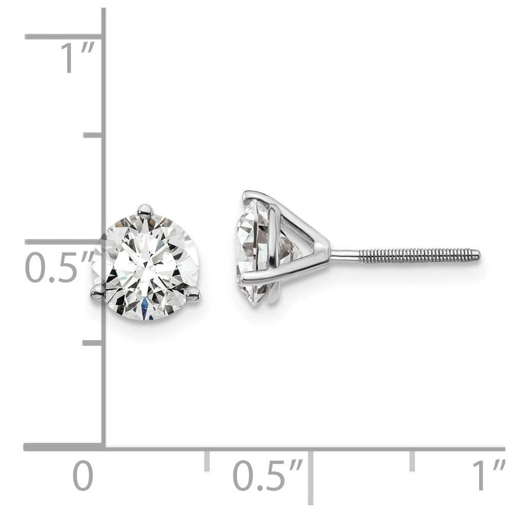 14k White Gold 2 carat total weight Round Certified VS/SI GH Lab Grown Diamond Screw Back 3 Prong Stud Post Earrings