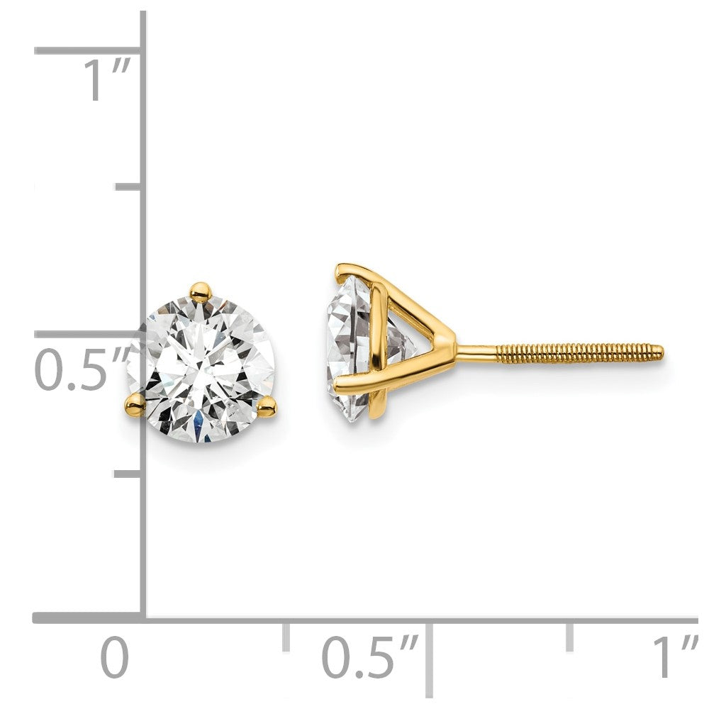 14k 2 carat total weight Round VS/SI DEF Lab Grown Diamond Screw Back 3 Prong Stud Post Earrings