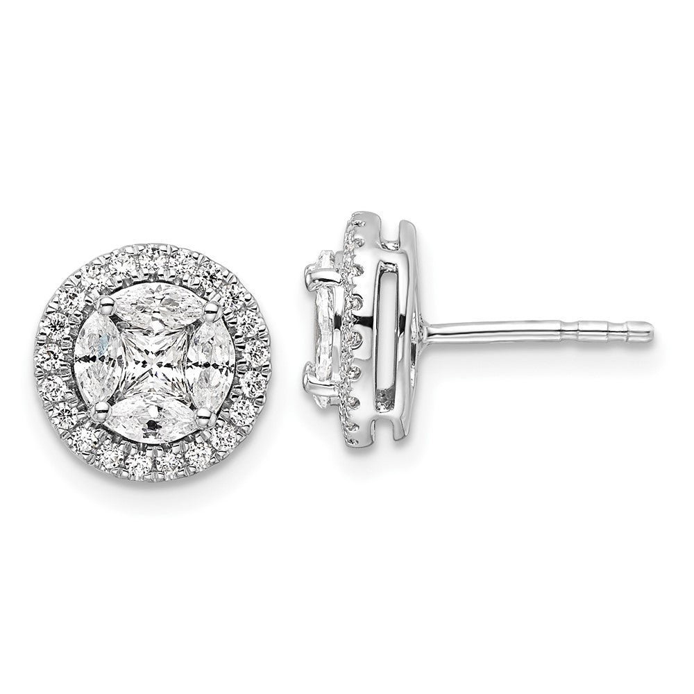 14K White Gold Lab Grown VS/SI FGH Dia Halo Round & Marquise Post Earrings